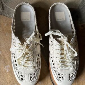 Dolce Vita White Lace-Up Mules